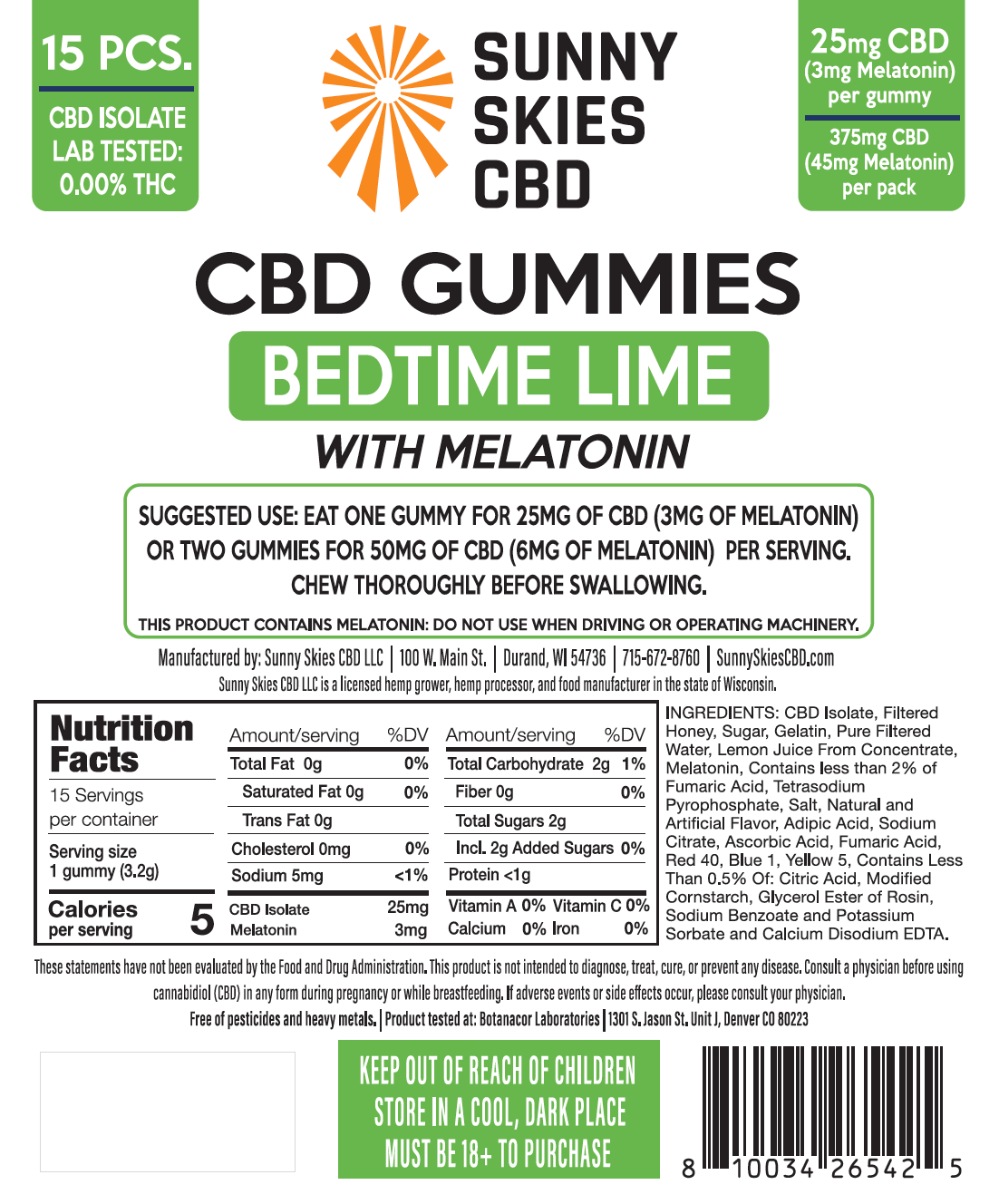 CBD Isolate Gummies - Bedtime Lime