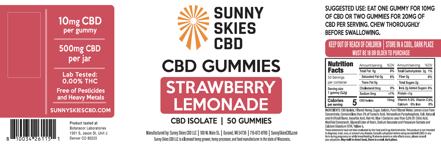 CBD Isolate Gummies - Strawberry Lemonade